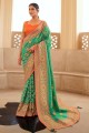 sari indien du sud en soie patola avec zari, tissage, impression numérique en vert