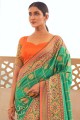 sari indien du sud en soie patola avec zari, tissage, impression numérique en vert