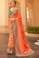 zari orange, tissage, sari du sud de l'Inde en soie patola à impression numérique