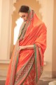 zari orange, tissage, sari du sud de l'Inde en soie patola à impression numérique