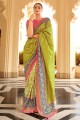 sari du sud de l'inde en soie patola verte avec zari, tissage, impression numérique
