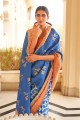 bleu zari, tissage, impression numérique patola soie sud indien sari