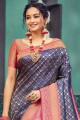 saris de soie bleu, rose avec tissage