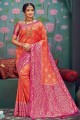 sari orange, rose avec tissage de soie