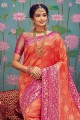 sari orange, rose avec tissage de soie
