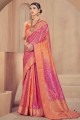 patola sari rose à sequins de soie avec chemisier