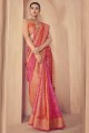 patola sari rose à sequins de soie avec chemisier