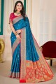 saris de tissage bleu sarcelle foncé en soie d’art