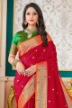 sari en soie art rouge avec tissage