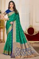 sari vert sarcelle avec soie d'art de tissage