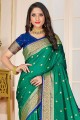 sari vert sarcelle avec soie d'art de tissage