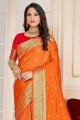 sari en soie d'art orange avec tissage