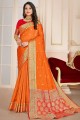 sari en soie d'art orange avec tissage