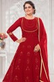 Georgette Eid Anarkali Suit in Maroon with Embroidered