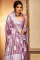 Saree violet dans le linge de coton design de wevon