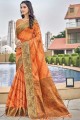 organza saree en orange avec designer Pallu Rich Wevon