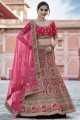 Velvet Heavy Embroidery With Hand Work Pink Wedding Lehenga Choli with Soft Net Dupatta