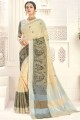 Beige Wevon Designer, sari de travail de broderie en lin