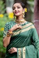 Saree vert à Wevon Self designer Cachemire Coton Silk