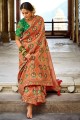 Tissage riche pallu, bordure de broderie lourde, chemisier travail banarasi soik sud indien Saree en orange