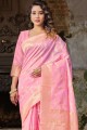 Rose Lichi Silk Wevon Self designer Sud Indian Saree avec chemisier