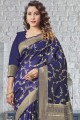 Blue Sud Indian Saree à Wevon Self designer Lichi Silk