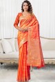 Orange Lichi Silk Sud Saree Indien Saree avec Wevon Self Designer