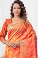Orange Lichi Silk Sud Saree Indien Saree avec Wevon Self Designer