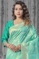 Wevon Self Designer Sud Indian Saree à Teal Lichi Silk