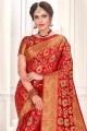 Saree rouge sud-sud avec designer wevon riche soie douce Pallu