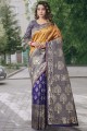 Saree bleu à Lichi Silk avec designer Wevon lourd