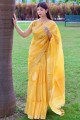 Linen Silk saree with Heavy Wevon Jari Designer Work in Yellow