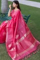 Draps Soie Heavy Wevon Jari Designer Travail Saree rose avec chemisier