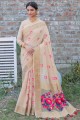 Heavy Wevon Meenakari Designer Work Handloom Linen saree in Creamwith Blouse