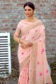 Orange saree in Heavy Wevon Meenakari Designer Work Handloom Linen