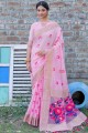 Pink Handloom Linge Saree avec forte Wevon Meenakari Designer