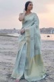 Saree bleu avec Wevon Rich Jari Designer Jari Draps Tissu Double