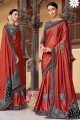 Imported Lycra saree with Foil With Heavy Petch Work in Red