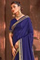 Blue Sarovski Butta Designer Saree à Vichitra Silk