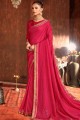 Sarovski Butta Designer Vichitra Silk Rose Blouse Saree