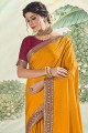 Saree jaune à Vichitra Silk avec Sarovski Butta Designer