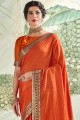 Sarovski Butta Designer Vichitra Silk Saree en orange