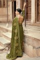 Saree en soie verte Vichitra avec broderie de designer, travail de pierre