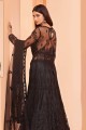 Black Designer Floral, Source Broderie Travail Anarkali Costume à Butterfly Net