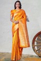 Saree indien sud jaune avec Wevon Self Jari Designer Lichi Silk
