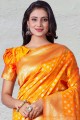 Saree indien sud jaune avec Wevon Self Jari Designer Lichi Silk