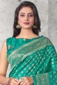 Lichi Silk Teal Sud Indian Saree à Wevon Self Jari Designer