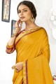 Swarovski Butta Designer Vichitra Silk Saree en jaune