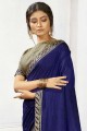 Saree à Blue Vichitra Silk avec Swarovski Butta Designer