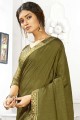 Swarovski Butta Designer Vichitra Silk Vert Blouse Saree